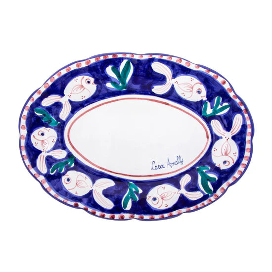 Ovaler Keramik-Teller 30 cm "Blauer Fisch" – Casa Amalfi, Kampanien