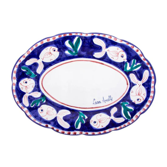 Ovaler Keramik-Teller 30 cm "Blauer Fisch" – Casa Amalfi, Kampanien